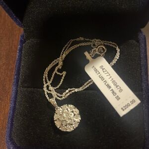 Diamond Flower Burst Cluster 18" Pendant Necklace in Sterling Silver